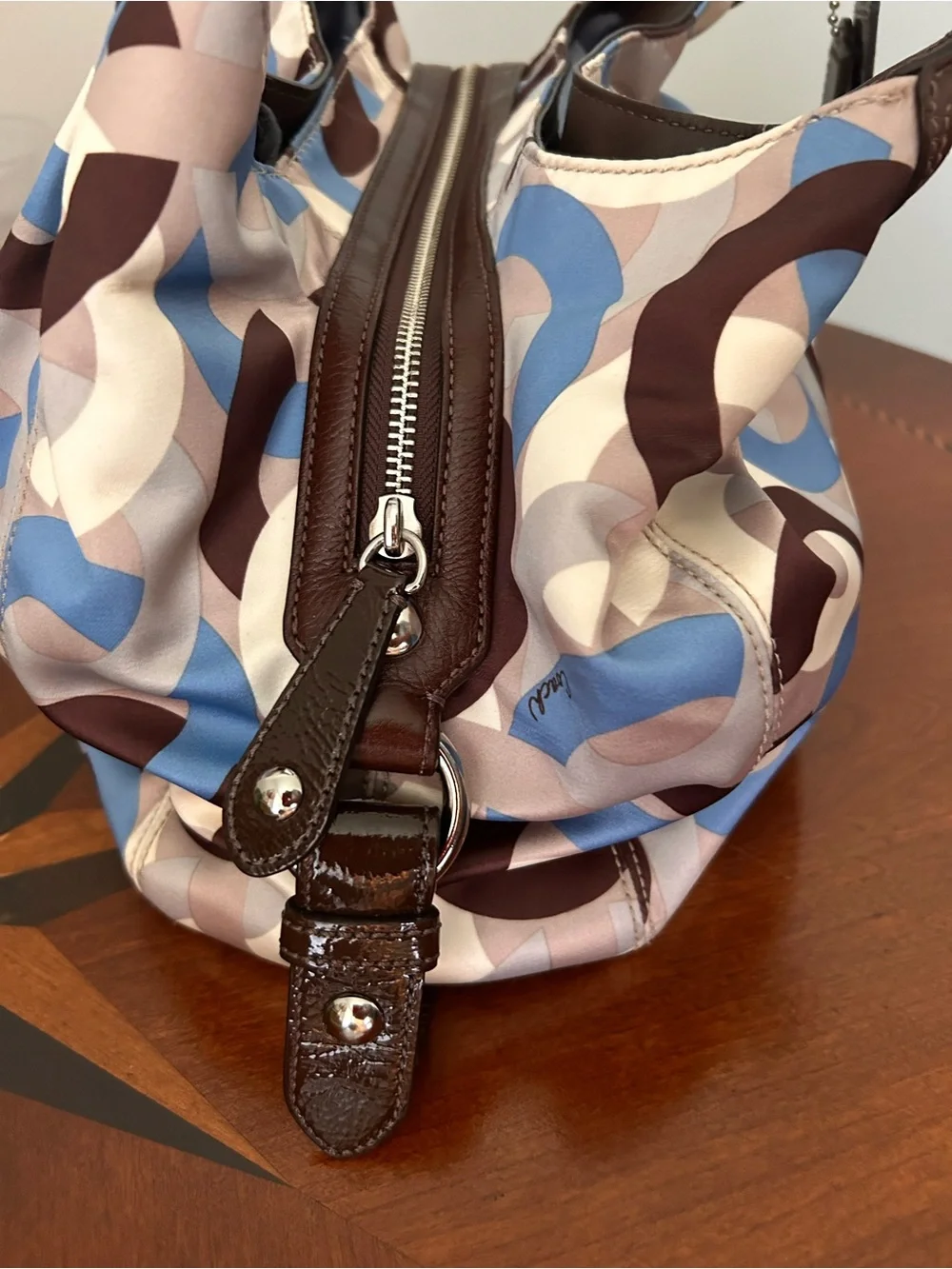 Coach Op Art Print Maggie Hobo Satin Fabric Glam Shoulder Bag Y2K